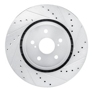 Toyota RAV4 Prime Brake Rotor (1) - Front Right - R1 Concepts - Drilled & Slotted - Silver - `21-`25 Toyota RAV4 Prime Brake Rotor (1) - Front Right - R1 Concepts - Drilled & Slotted - Silver - `21-`25